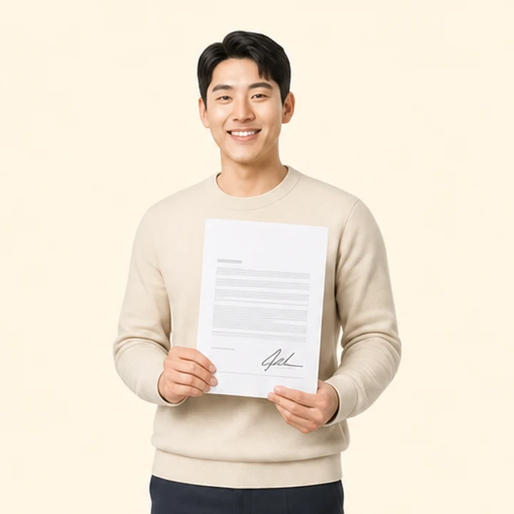신용불량 모닝 장기렌트카 서면 견적서를 들고 있는 고객